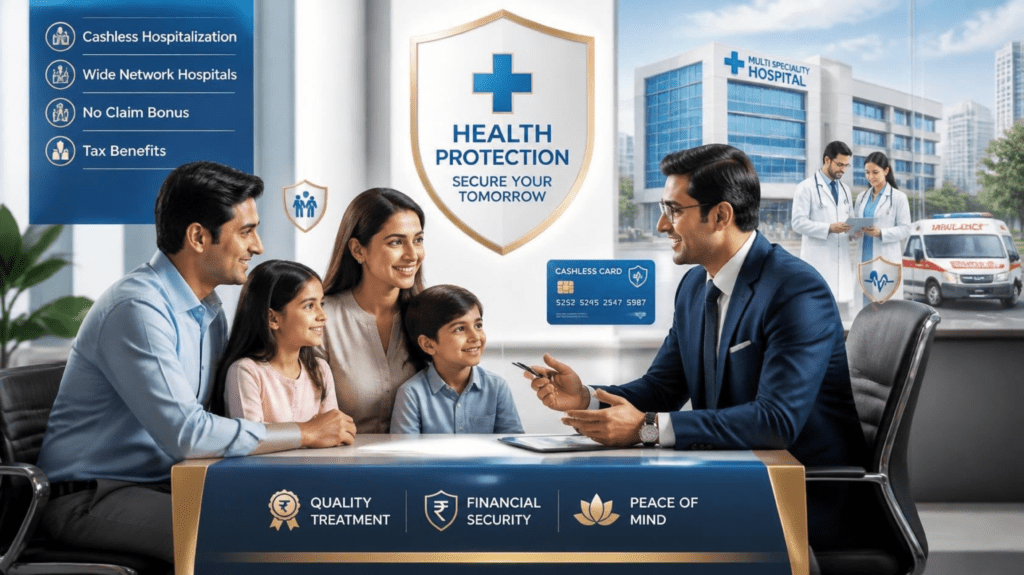 Health Insurance Near Me in Jalandhar – DRJ Wealth Health Insurance Advisor Helping an Indian Family Choose the Best Health Insurance Plan